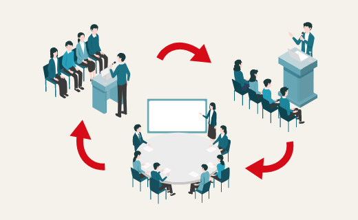 ビーアクティブは、3社合同で行う授業型企業説明会。企業プレゼン・講義・グループディスカッションを通じて学生理解と志望度を高める新しい採用手法